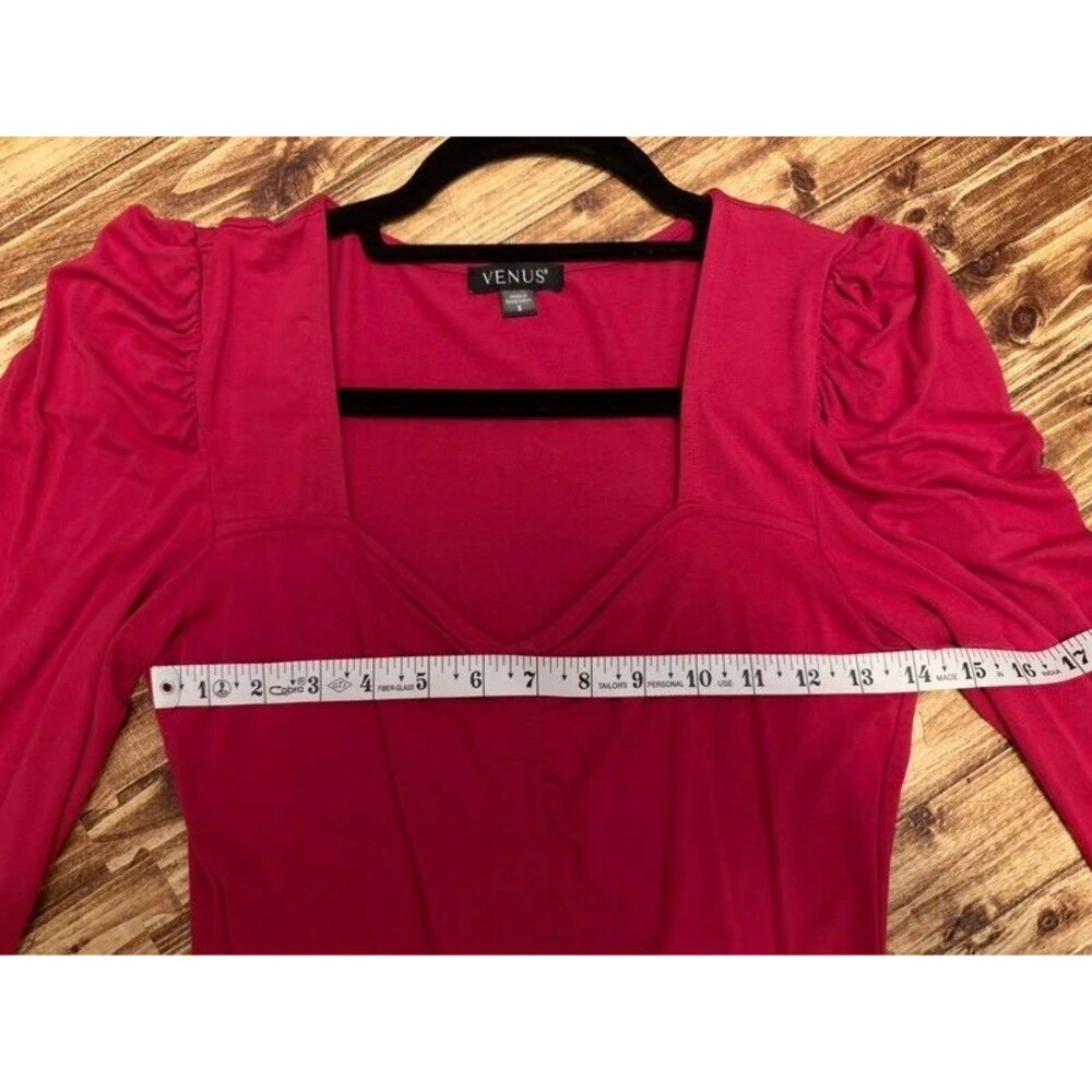 Ruched V-neck Top in Raspberry Red - Picture 5 of 6